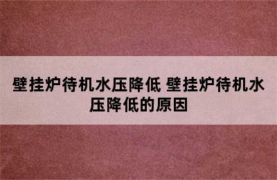 壁挂炉待机水压降低 壁挂炉待机水压降低的原因